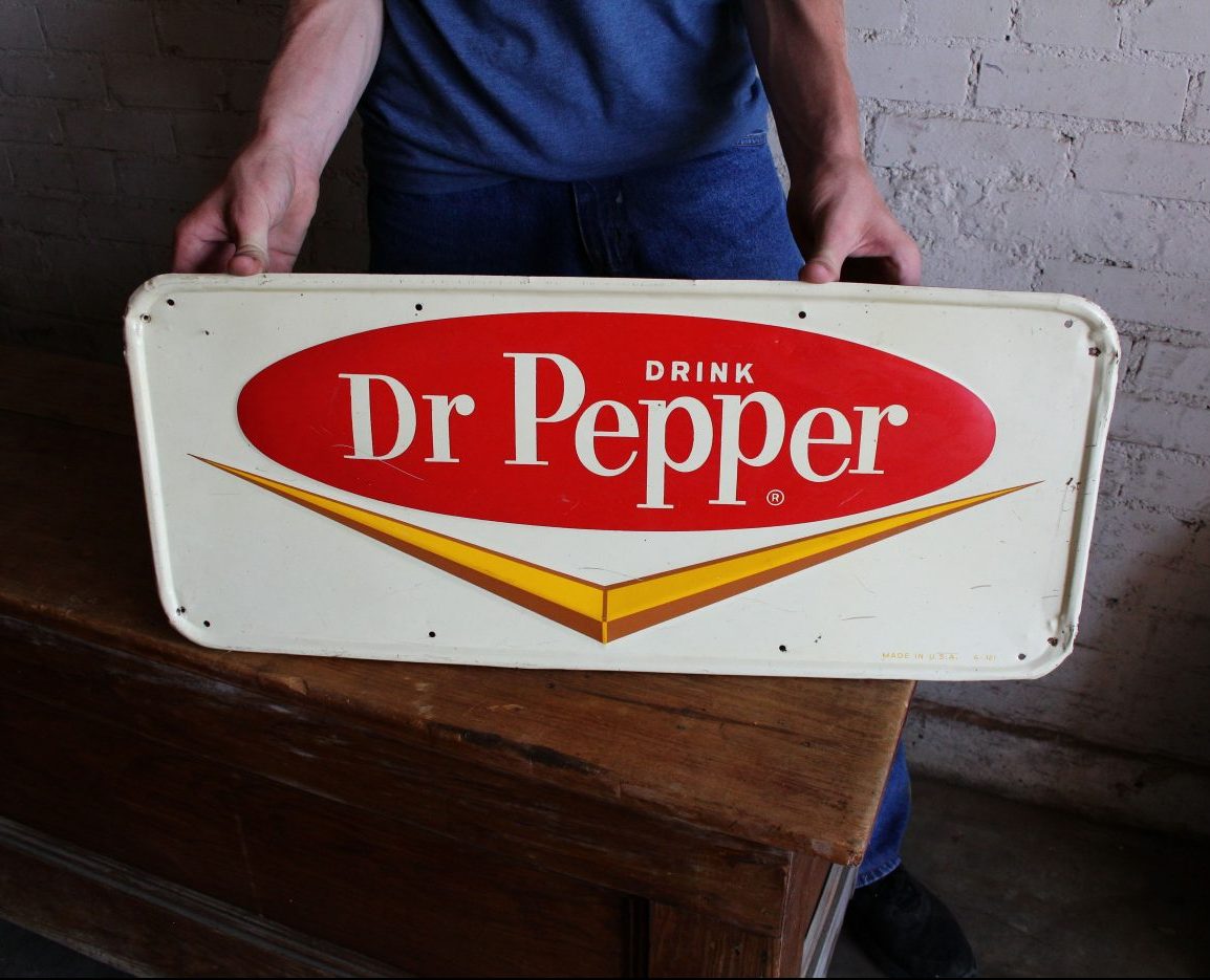 Original 1960's Dr. Pepper Embossed Advertising Sign Gas ...