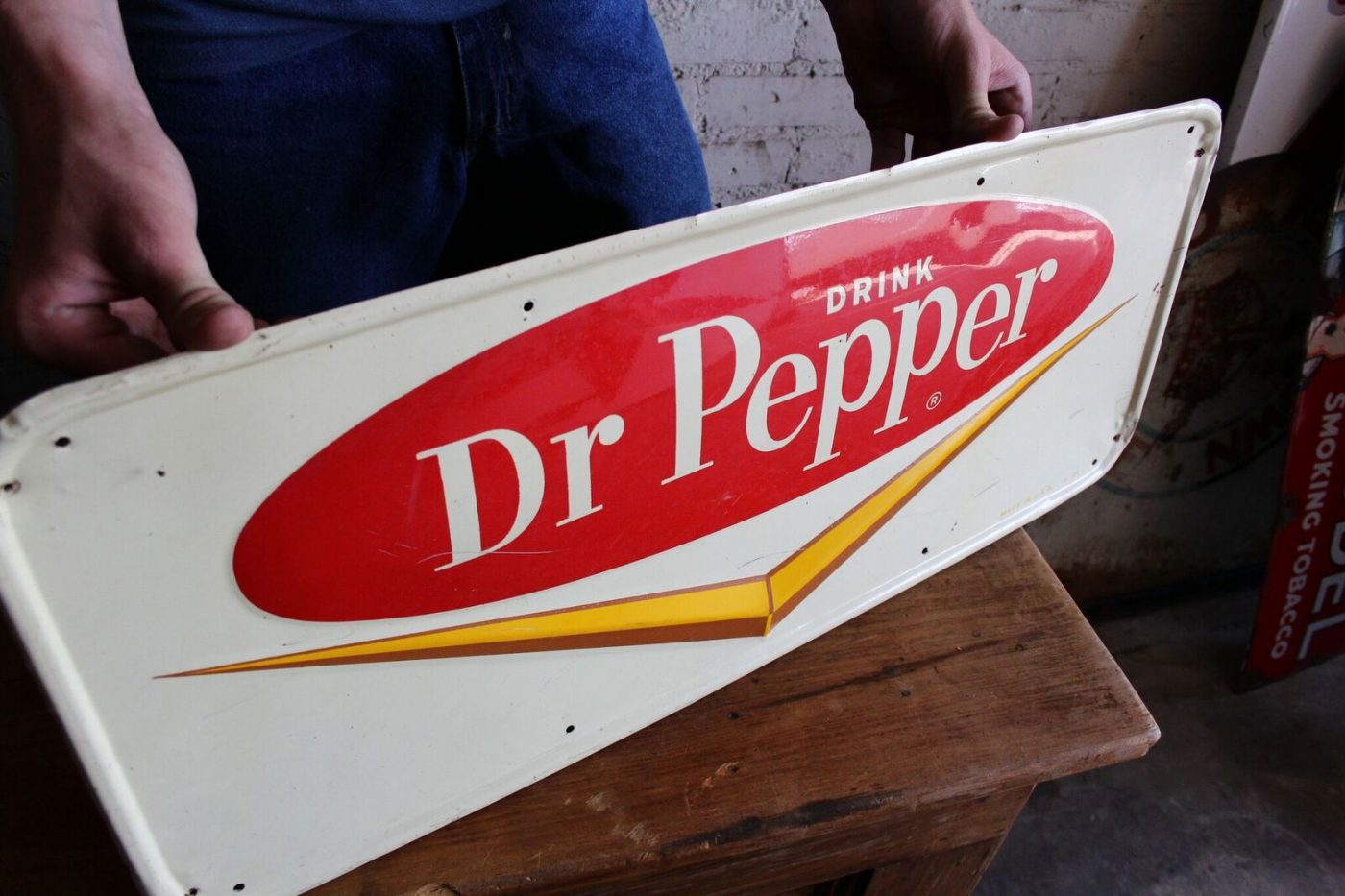 Original 1960's Dr. Pepper Embossed Advertising Sign Gas ...